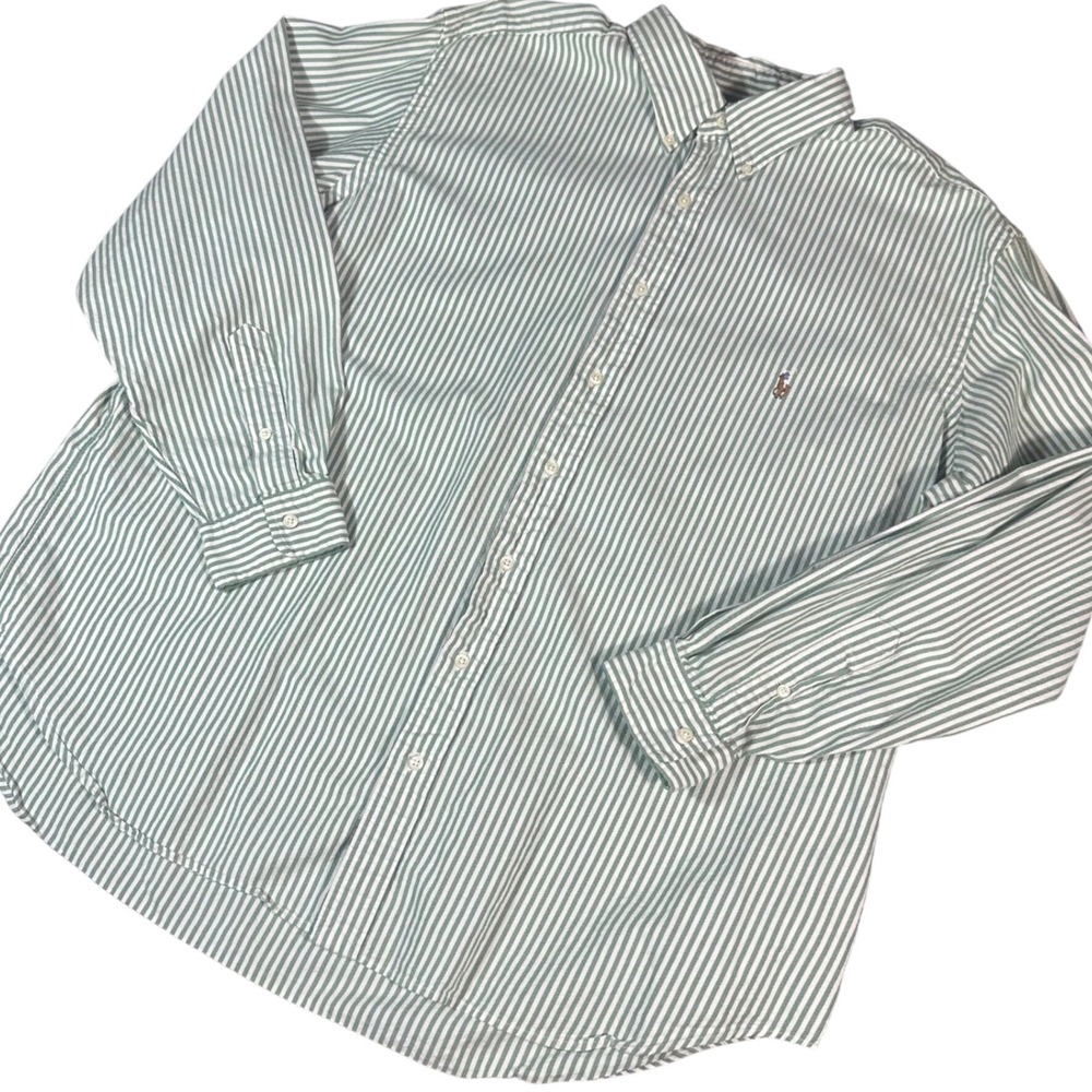 Ralph Lauren Button Down Shirt Mens 2XB Green White Striped Classic Fit Oxford - Picture 1 of 10